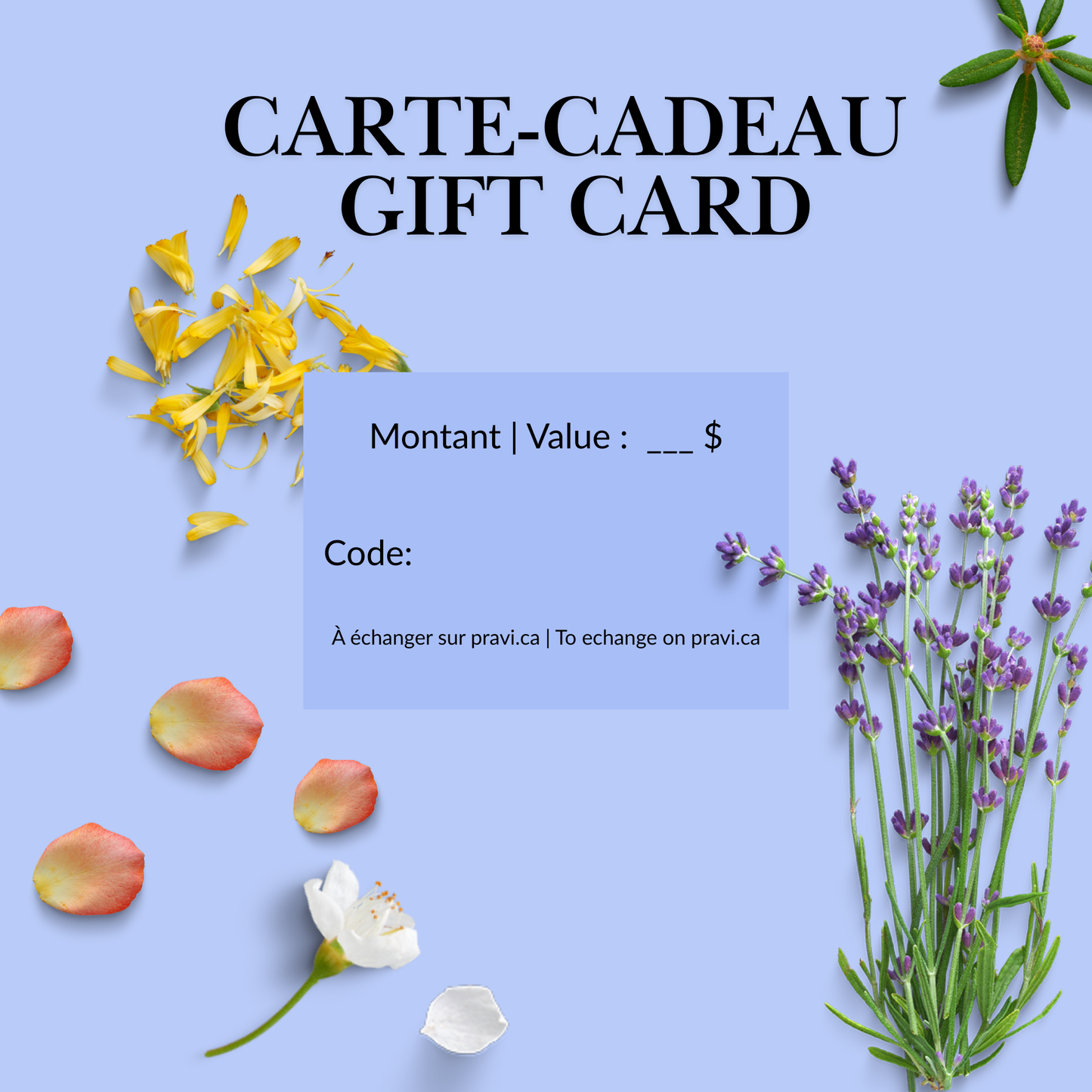 Carte-cadeau Pravi cosmétiques naturels